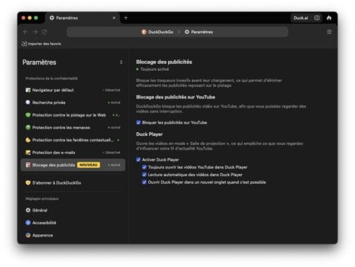Le navigateur DuckDuckGo permet de bloquer les publicites YouTube