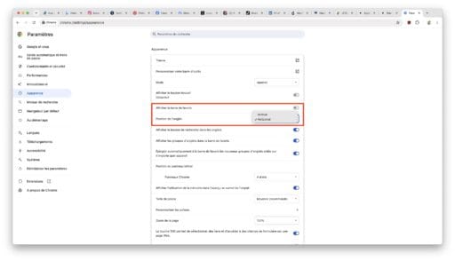 onglets verticaux google chrome parametres et apparence